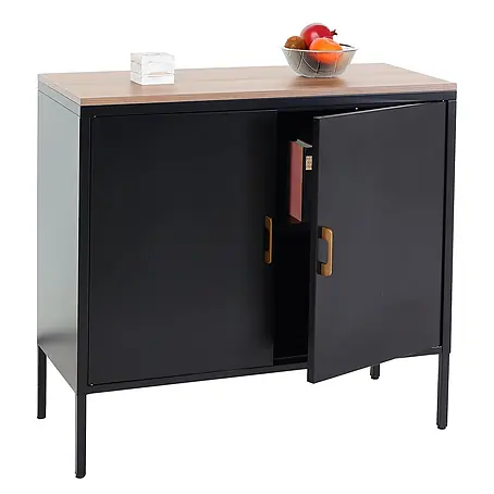 Mendler Kommode HWC-L84 2 Türen Metall 90x90x40cm - schwarz