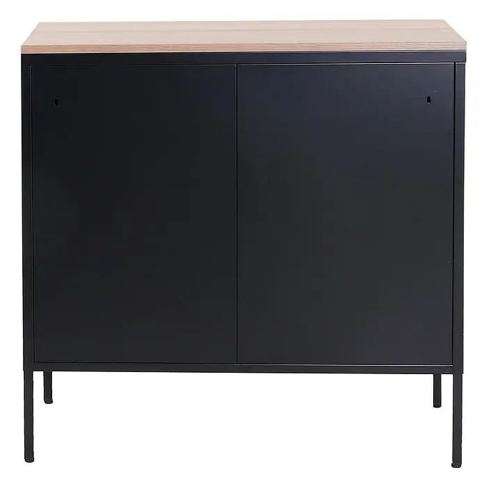 Mendler Kommode HWC-L84 2 Türen Metall 90x90x40cm - schwarz -  - Schwarzer Schrank mit zwei Türen, heller Holzplatte und schlanken Metallbeinen.