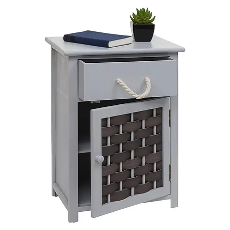 Mendler Kommode HWC-K83 Holz - grau, Polyrattan dunkelgrau