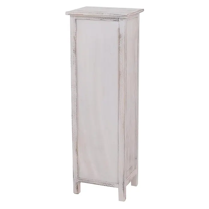 Mendler Kommode Shabby-Look, 90x30x25cm - weiß -  - Hoher, schmaler weißer shabby chic Holzschrank mit schlichtem Design.