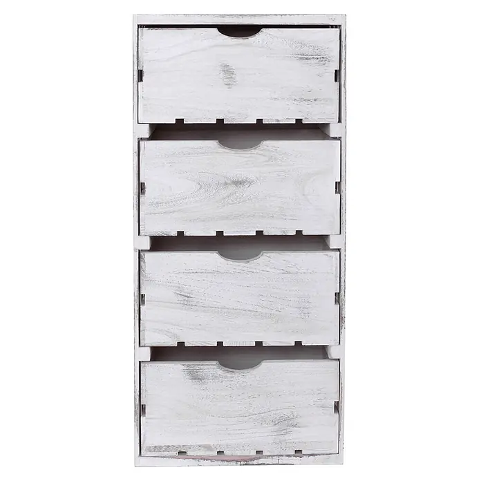 Mendler Kommode HWC-C62 4 Schubladen 70x32x26cm - weiß -  - Weißer Holzschrank im Used-Look mit vier Schubladen und gebogenen Griffmulden.