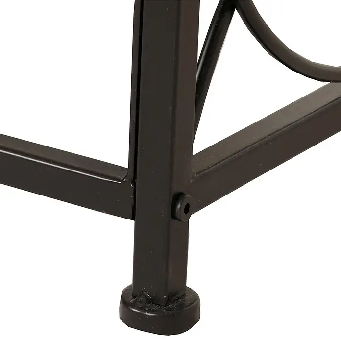 Mendler Kommode HWC-N30 92x140x42cm Massiv-Holz MDF -  - Detailaufnahme eines schwarzen Metallmöbelfußes mit Bodenschoner und Sechskantschraube.