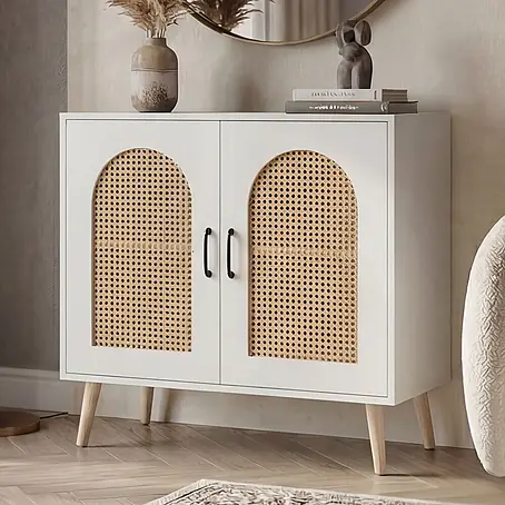 Mendler Kommode HWC-P51, Poly-Rattan MDF 79x80x40cm - weiß