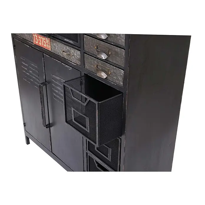 Mendler Apothekerkommode HWC-F32 Industriedesign 115x89x35cm -  - Industrieller schwarzer Metallschrank mit Used-Look, Schubladen mit verschiedenen Fronten und Gitterkörben.