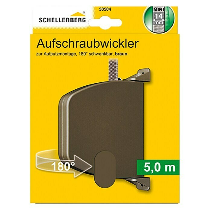 Schellenberg Aufschraubwickler MiniL x B x H: 159 x 120 x 22 mm, Gurtbreite: 14 mm, Braun Front View