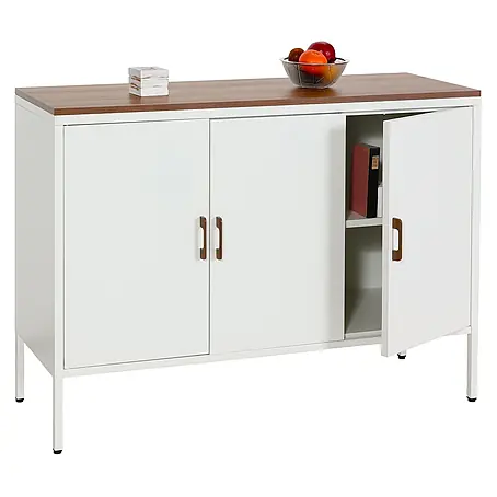 Mendler Kommode HWC-L84 3 Türen Metall 90x120x40cm - weiß