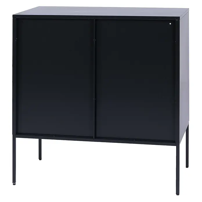 Mendler Kommode HWC-O90 85x80x45cm Metall - schwarz -  - Schwarzer Metallschrank mit zwei Schiebetüren und schlanken Beinen.