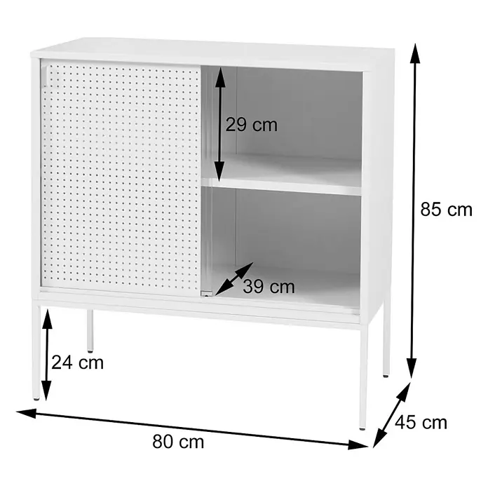 Mendler Kommode HWC-O90 85x80x45cm Metall - schwarz -  - Weißes Sideboard mit perforierten Schiebetüren, Regalböden und Beinen für vielseitigen Stauraum.
