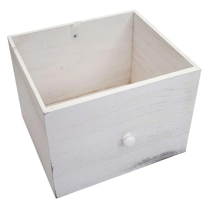 Mendler Kommode HWC-H21 Massiv-Holz 80x60x30cm - Shabby weiß -  - Weißer, patinierter Holzkasten mit rundem Knopf.