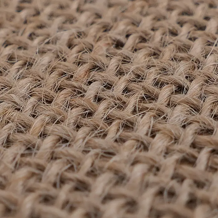 Mendler Kommode HWC-P50 - L x B x H: 80 x 40 x 80 cm, Weiß - Nahaufnahme von hellbraunem, dicht gewebtem Naturfasergewebe mit grober Textur.