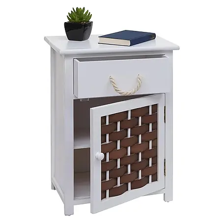 Mendler Kommode HWC-K83 Holz - weiß, Polyrattan braun