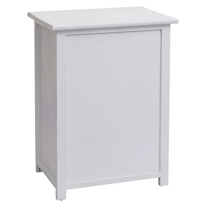 Mendler Kommode HWC-K83 Holz - weiß, Polyrattan braun -  - Weißer Holzschrank mit klarem, Paneel-Design.