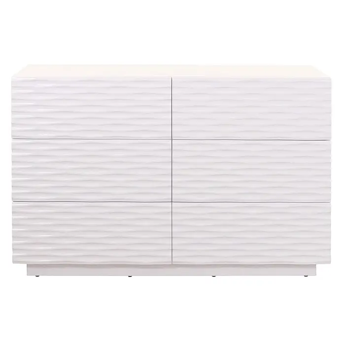 Mendler Kommode HWC-M52 81x120x42cm Hochglanz weiß -  - Weiße moderne Kommode mit sechs wellenförmig strukturierten Schubladen.