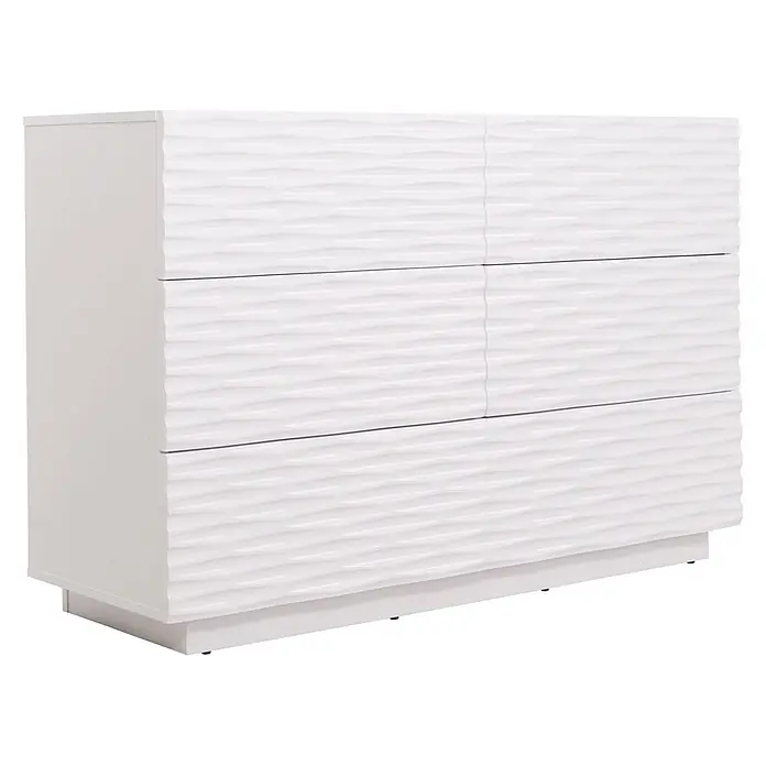 Mendler Kommode HWC-M52 81x120x42cm Hochglanz weiß -  - Weißes modernes Sideboard mit sechs wellenförmig texturierten Schubladen.