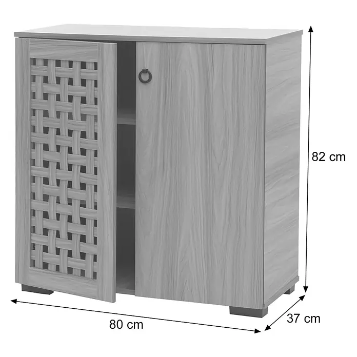Mendler Kommode HWC-N87 82x80x37cm - weiß -  - Helles Holzmaserung Sideboard mit geflochtener Gittertür, 80x37x82 cm, bietet Stauraum.