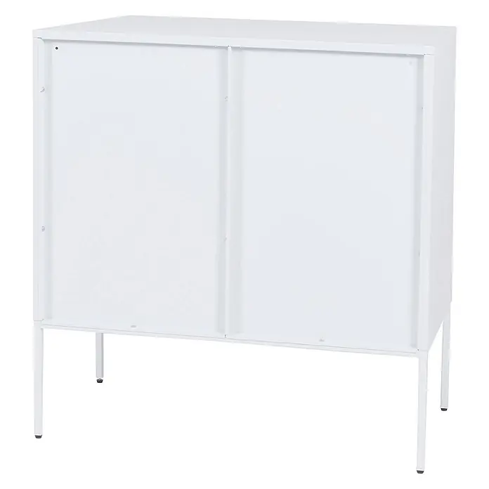 Mendler Kommode HWC-O90 85x80x45cm Metall - weiß -  - Weißer Metallschrank mit zwei Schiebetüren und vier schlanken Beinen.