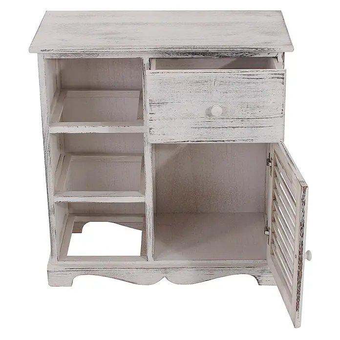 Mendler Kommode mit 3 Körben 63x60x30cm - weiß -  - Weißes, shabby-chic Holzschränkchen mit offenen Fächern, ausziehbarer Schublade und Lamellentür.