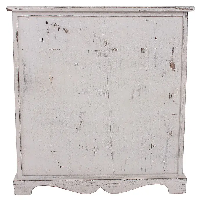 Mendler Kommode mit 3 Körben 63x60x30cm - weiß -  - Distressed weiße Holzmöbelseite mit dekorativem Sockel.