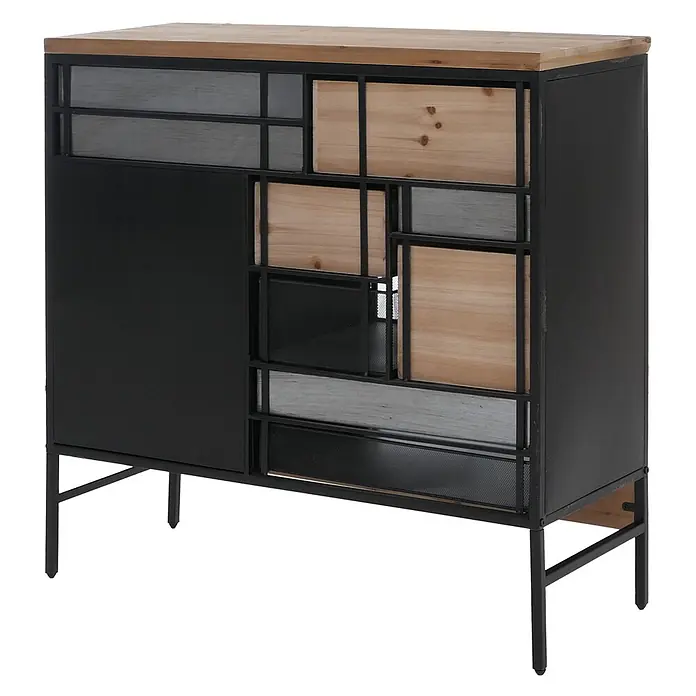 Mendler Apothekerkommode HWC-Q77, Kommode Industrial Holz Metall 85x84x35cm -  - Sideboard aus schwarzem Metall und Holz mit verschiedenen Staufächern.