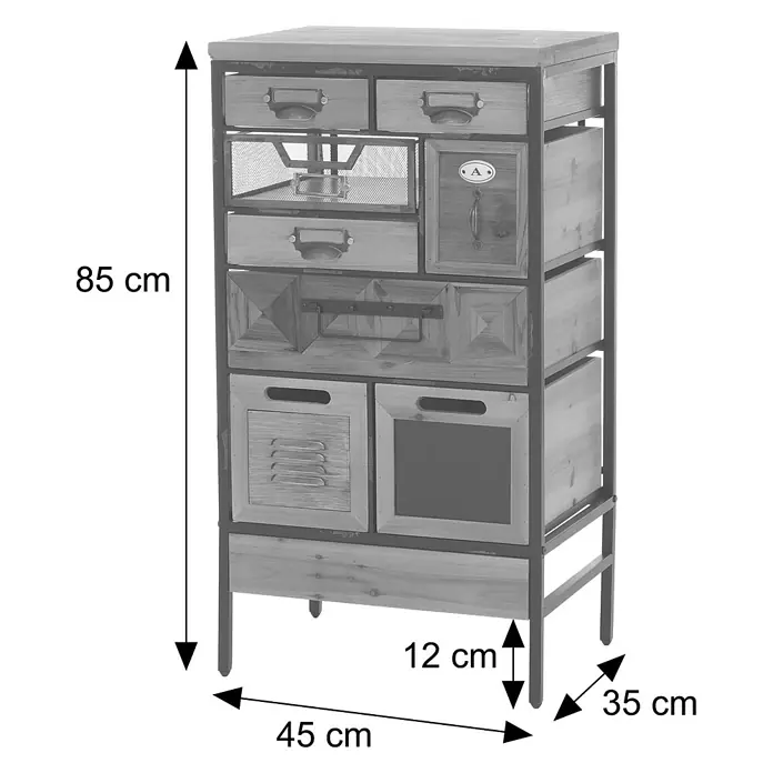 Mendler Apothekerkommode HWC-Q77, Schubladenmix, Holz Metall 85x45x35cm -  - Mehrschubladenschrank aus Holz und Metall mit verschiedenen Schubladentypen, 85 cm hoch.