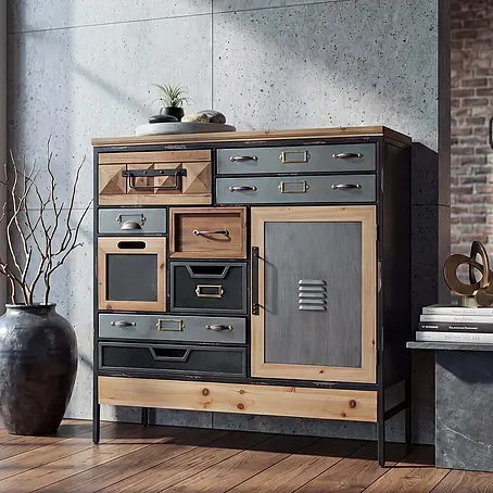 Mendler Apothekerkommode HWC-Q77, Kommode Industrial Holz Metall 85x84x35cm