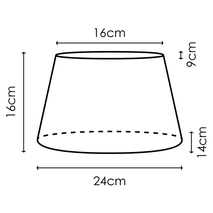 Home Sweet Home Lampenschirm Melrose - Ø x H: 14 x 16 cm, Taupe, Stoff, Oval - Konischer Lampenschirm als Diagramm mit Maßen: 16cm Höhe, 16cm oberer Durchmesser, 24cm unterer Durchmesser.