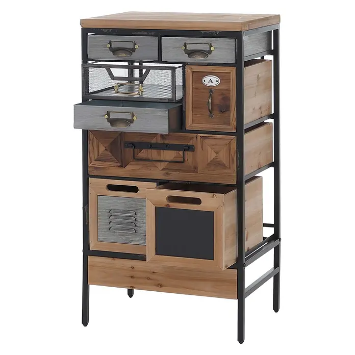 Mendler Apothekerkommode HWC-Q77, Schubladenmix, Holz Metall 85x45x35cm -  - Industrieller Mehrschubladenschrank mit gemischten Holz-, Metall- und Gitterfächern.