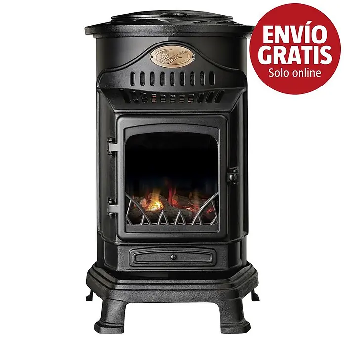 Estufa de gas Provence - 3,4 kW, Negro - Estufa eléctrica negra con efecto hierro fundido y llama realista.