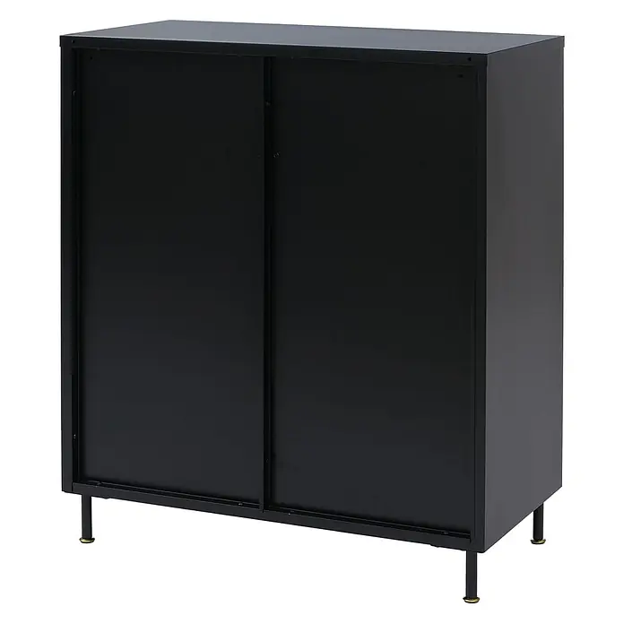 Mendler Kommode HWC-O87 96x80x40cm Metall - schwarz -  - Schwarzer Metallschrank mit zwei Schiebetüren und kurzen schwarzen Beinen.