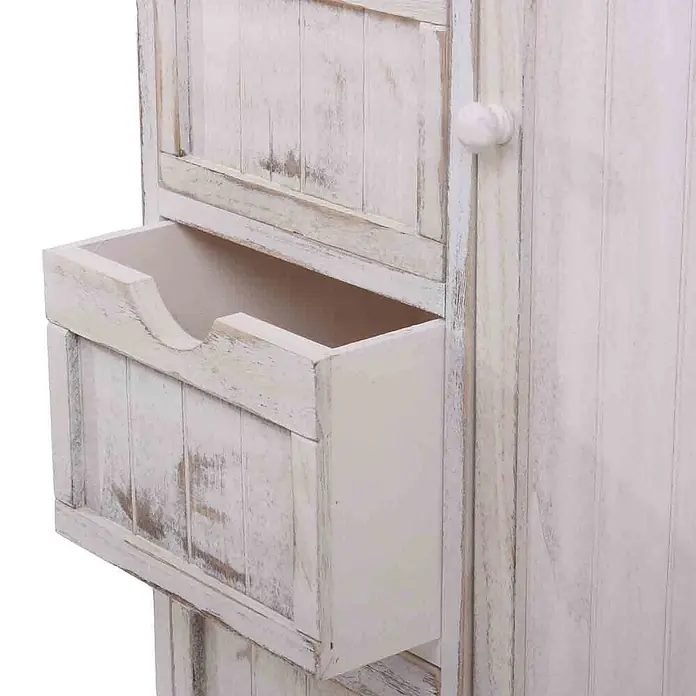 Mendler Kommode HWC-D12 Shabby-Look Vintage 82x55x30cm - weiß -  - Shabby Chic weißer Holzschrank mit offener Schublade.