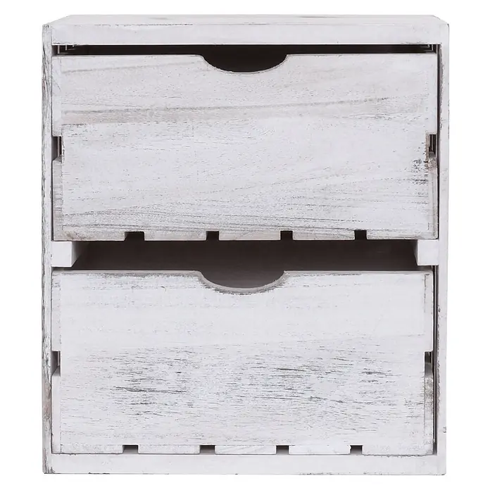 Mendler Kommode HWC-C62 2 Schubladen 36x32x26cm - weiß -  - Rustikale weiße Holz-Aufbewahrungsbox mit zwei Schubladen.