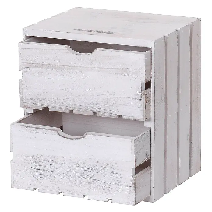 Mendler Kommode HWC-C62 2 Schubladen 36x32x26cm - weiß -  - Weißer Beistellschrank aus Altholz mit zwei ausziehbaren Schubladen im Kisten-Stil.