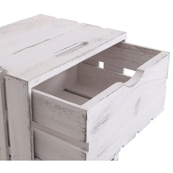 Mendler Kommode HWC-C62 2 Schubladen 36x32x26cm - weiß -  - Rustikale weiße Holzkiste mit teilweise ausgezogener Schublade.
