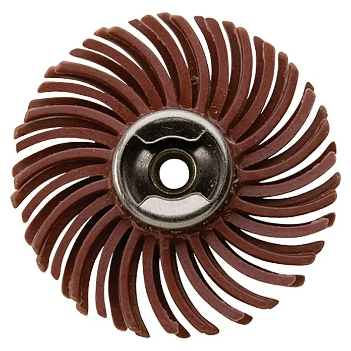 Dremel EZ SpeedClic Feinschleifbürste Mod. 473 S - 25 mm, Körnung: 220, Passend für: Dremel EZ SpeedClic Aufspanndorn Mod. SC 402 - Rotbraune Schleifscheibe mit radial angeordneten Lamellen und einer zentralen Metallaufnahme für den Einsatz in Werkstatt und Handwerk.