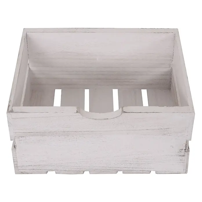 Mendler Kommode HWC-C62 2 Schubladen 36x32x26cm - weiß -  - Verwitterte weiße Holzkiste, leer und von oben gesehen.