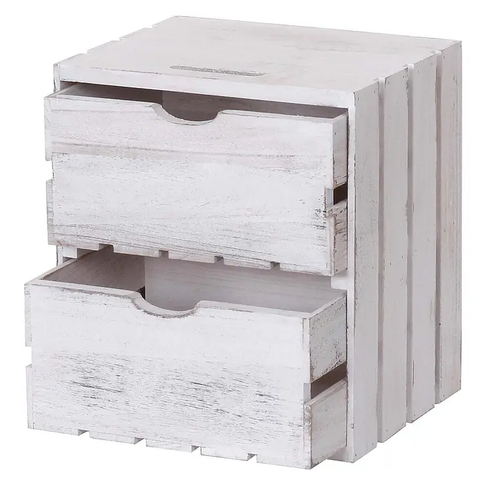 Mendler Kommode HWC-C62 2 Schubladen 36x32x26cm - weiß -  - Weißer, distressed Holz-Aufbewahrungskasten mit zwei offenen Schubladen.