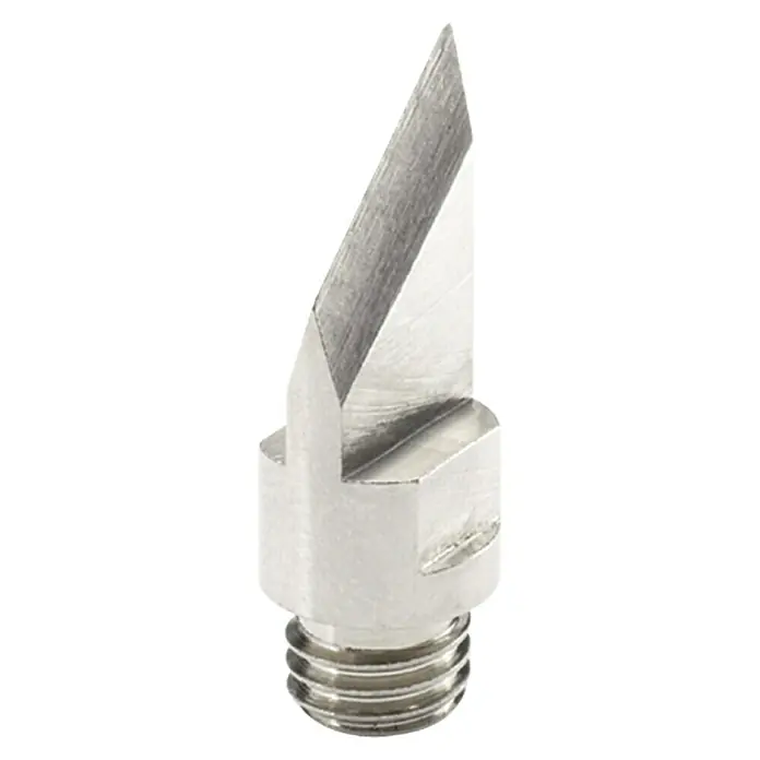 Dremel Schneideklinge VersaTip Mod. 202 - Passend für: Dremel VersaTip, 2 Stk. - Nahaufnahme einer Brennkolbenspitze mit scharfer, dreieckiger Spitze und Gewindeanschluss, ideal für feine Arbeiten.