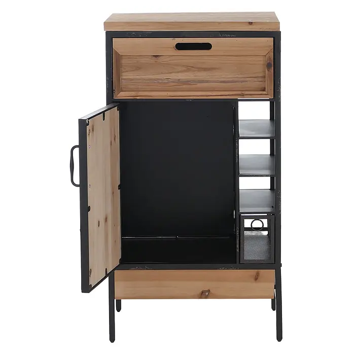Mendler Apothekerkommode HWC-Q77, Industrial Holz Metall 85x45x35cm -  - Industrieller Schrank aus hellem Holz und schwarzem Metall mit Schublade, Fach, Regalen und Gitterkorb.