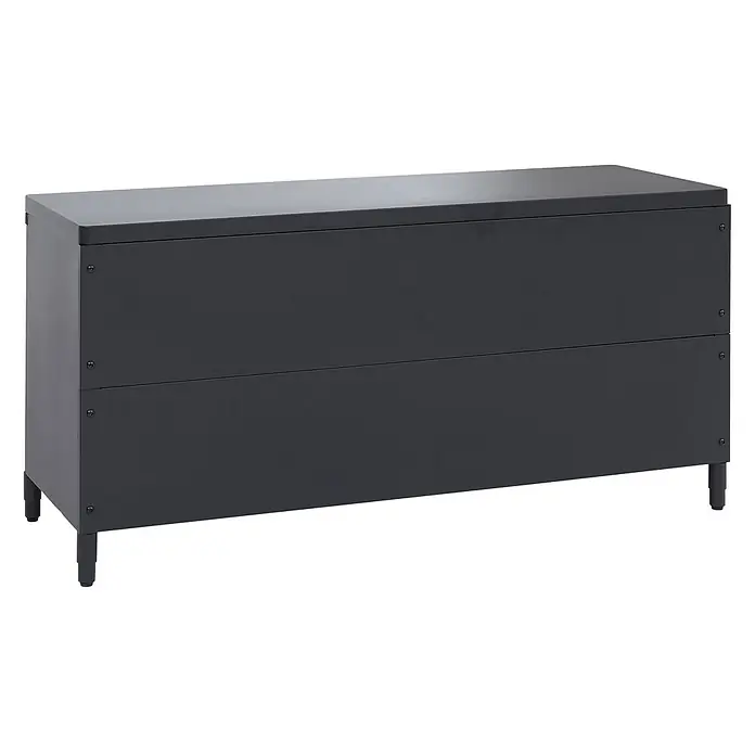 Mendler Kommode HWC-Q66 - L x B x H: 120 x 40 x 60 cm, Natur, Anzahl Schubladen: 4 Stk. - Dunkelgraue rechteckige Aufbewahrungsbox mit Deckel und kleinen Füßen.