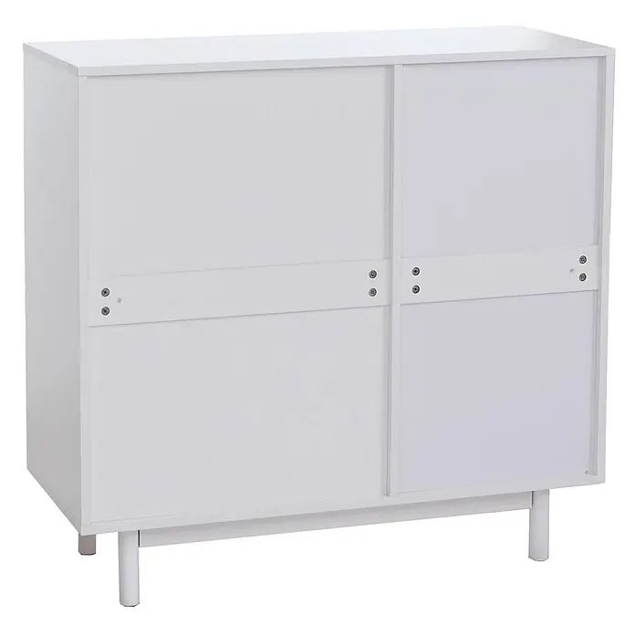 Mendler Kommode HWC-P52 Poly-Rattan MDF Melamin 95x100x40cm - weiß -  - Weißer Schrank mit Schiebetüren und Metallfüßen.