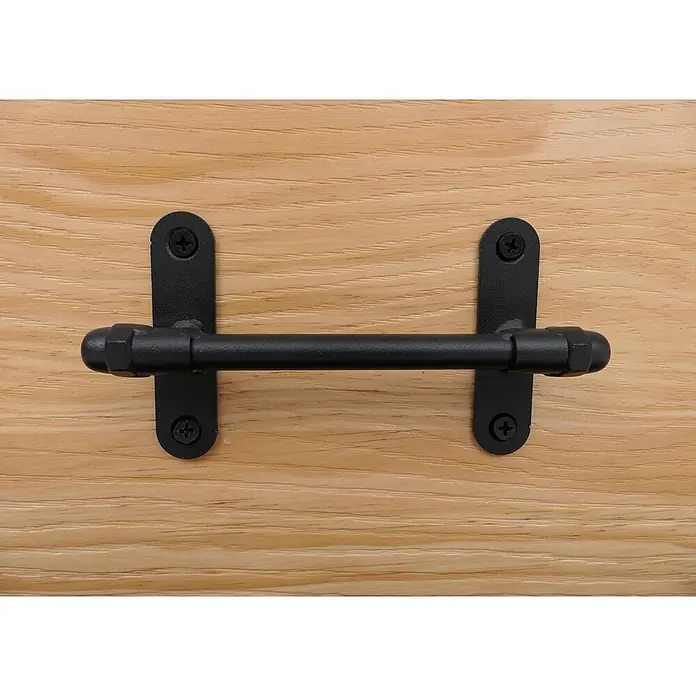 Mendler Kommode HWC-Q66 - L x B x H: 120 x 40 x 60 cm, Natur, Anzahl Schubladen: 4 Stk. - Schwarzer Metallgriff mit zwei Montageplatten, mit Schrauben auf hellem Holz befestigt.
