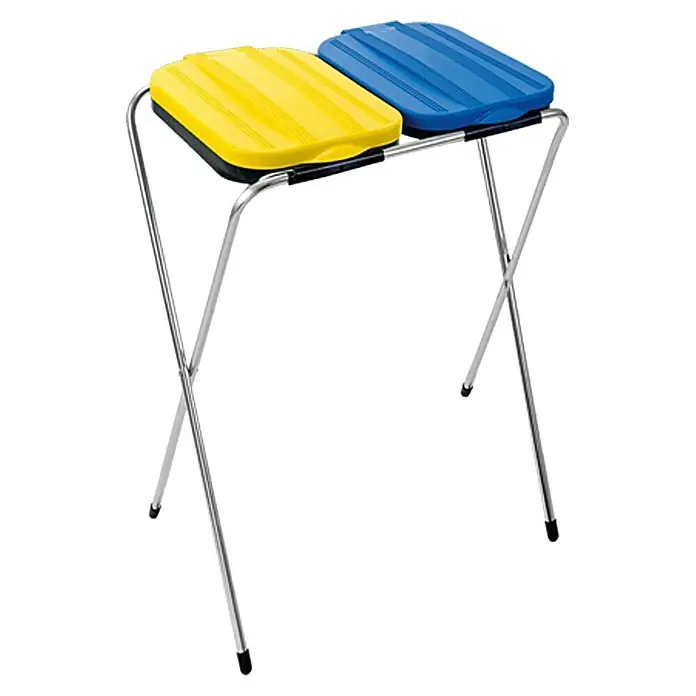 Müllsackständer Maxifix - 2-Sack, Passend für: Müllsäcke 20 - 130 l - Abfalltrennsystem mit gelbem und blauem Behälter auf einem Chromgestell für die einfache Mülltrennung.