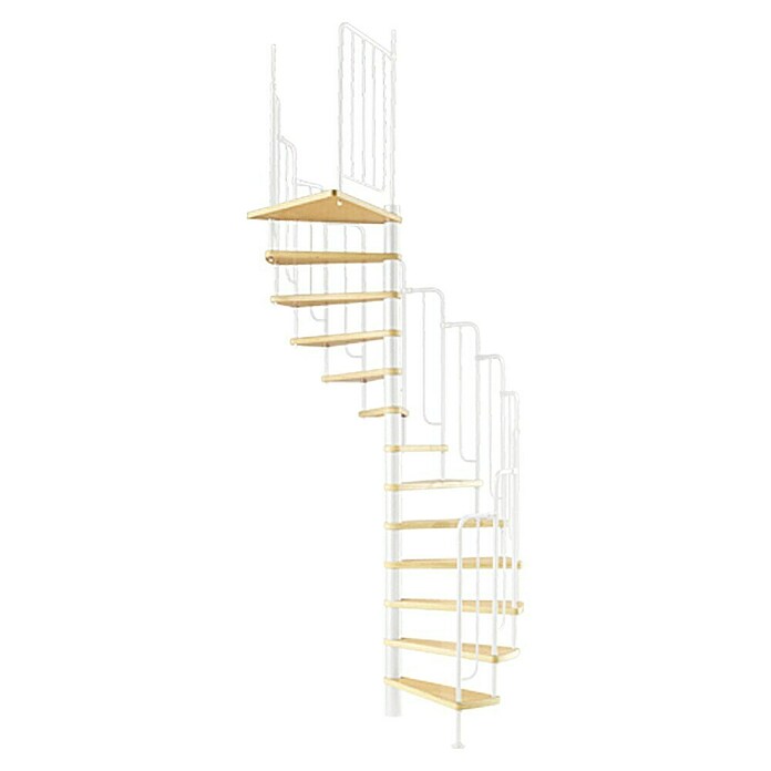 Dolle Escalera de caracol Wien (Diámetro: 138 mm, Blanco, Color peldaños: Haya natural, Altura de planta: 229 - 291 cm)