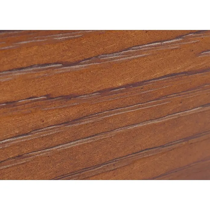 Mendler Kommode HWC-Q66 60x120x40cm - Holz braun, Metall schwarz -  - Nahaufnahme einer rotbraunen Holzoberfläche mit ausgeprägten, diagonalen Maserungen.