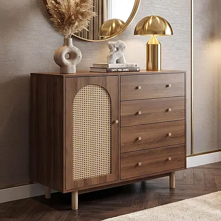 Mendler Kommode HWC-P52 Poly-Rattan MDF Melamin 95x100x40cm - braun
