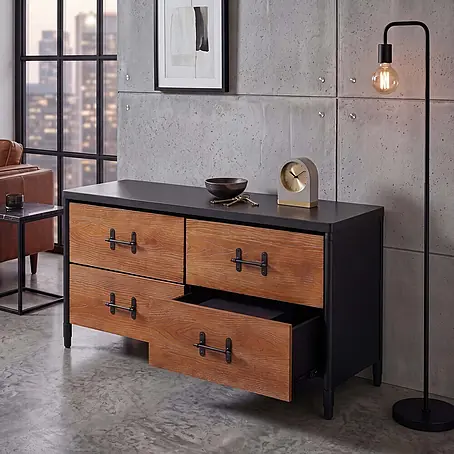 Mendler Kommode HWC-Q66 60x120x40cm - Holz braun, Metall schwarz