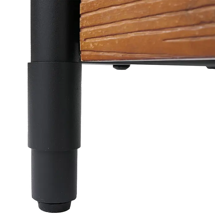 Mendler Kommode HWC-Q66 60x120x40cm - Holz braun, Metall schwarz -  - Schwarzes Metallbein an einer strukturierten Holzplatte befestigt.