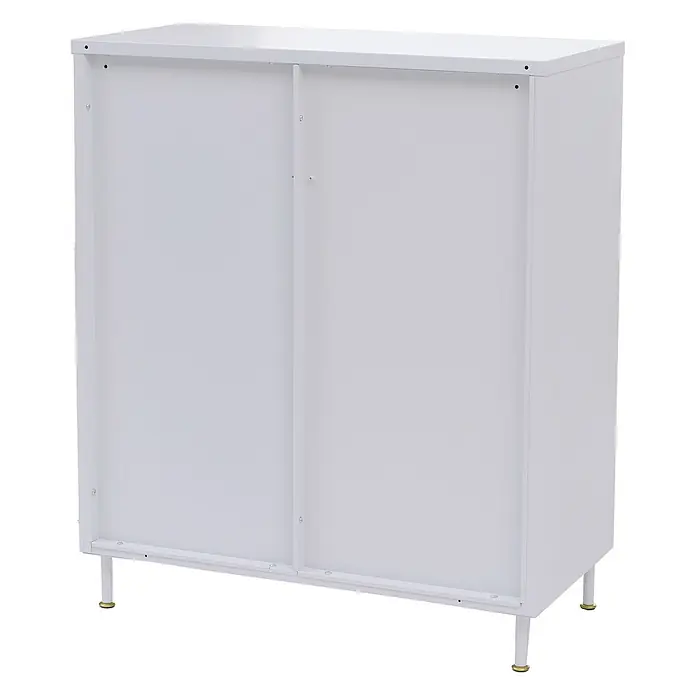 Mendler Kommode HWC-O87 96x80x40cm Metall - weiß -  - Weißer Metallschrank mit Schiebepaneelen und kurzen Metallfüßen.