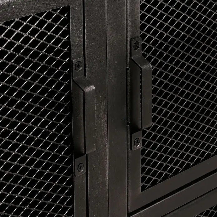 Mendler Kommode HWC-N28 - L x B x H: 100 x 40 x 90 cm, Naturfarben, Anzahl Schubladen: 2 Stk. - Dunkle Metallschranktüren mit Gittereinsätzen und industriellen Griffen.