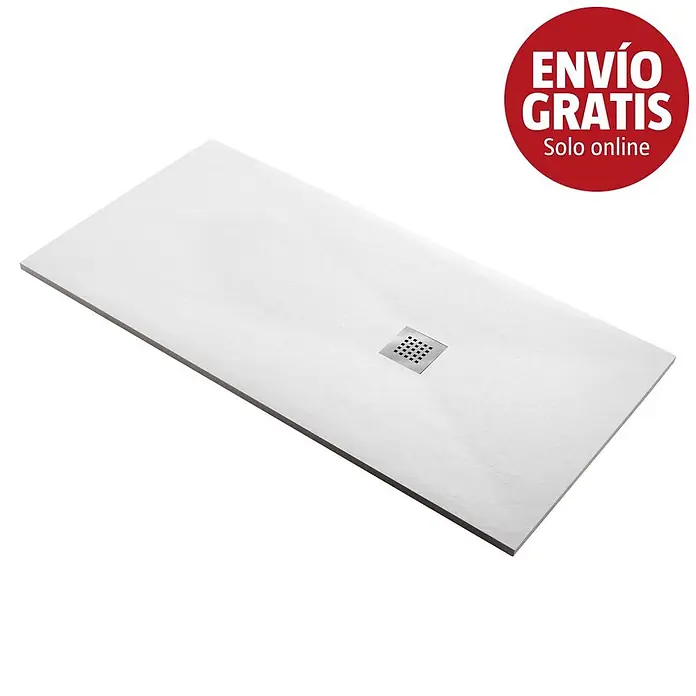 Camargue Plato de ducha Deva - L x An: 140 x 70 cm, Materiales naturales, Blanco - Plato de ducha rectangular blanco con desagüe de rejilla cuadrado.